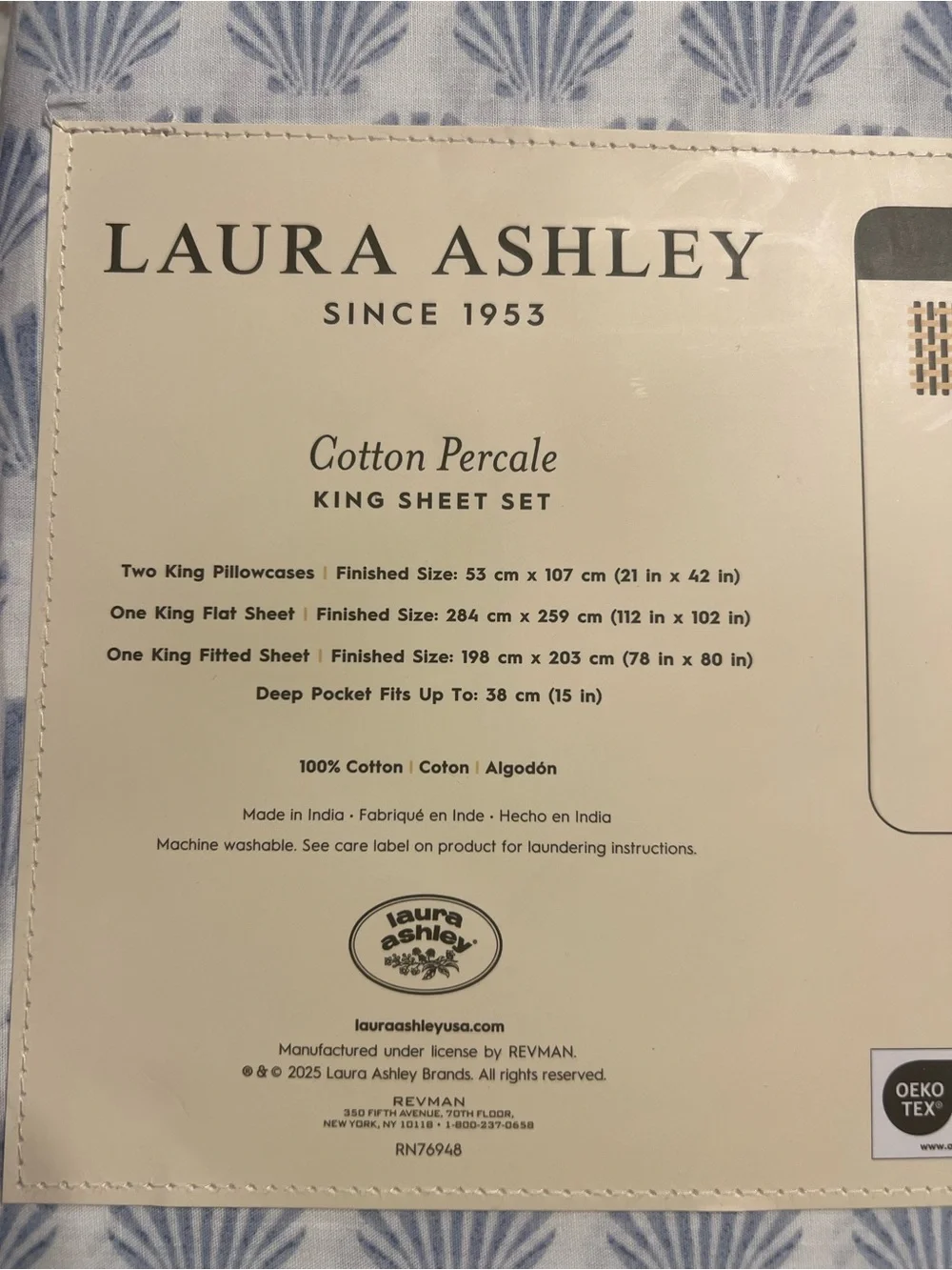 Laura Ashley Scallop Blue Shell Cotton Percale King Sheet Set